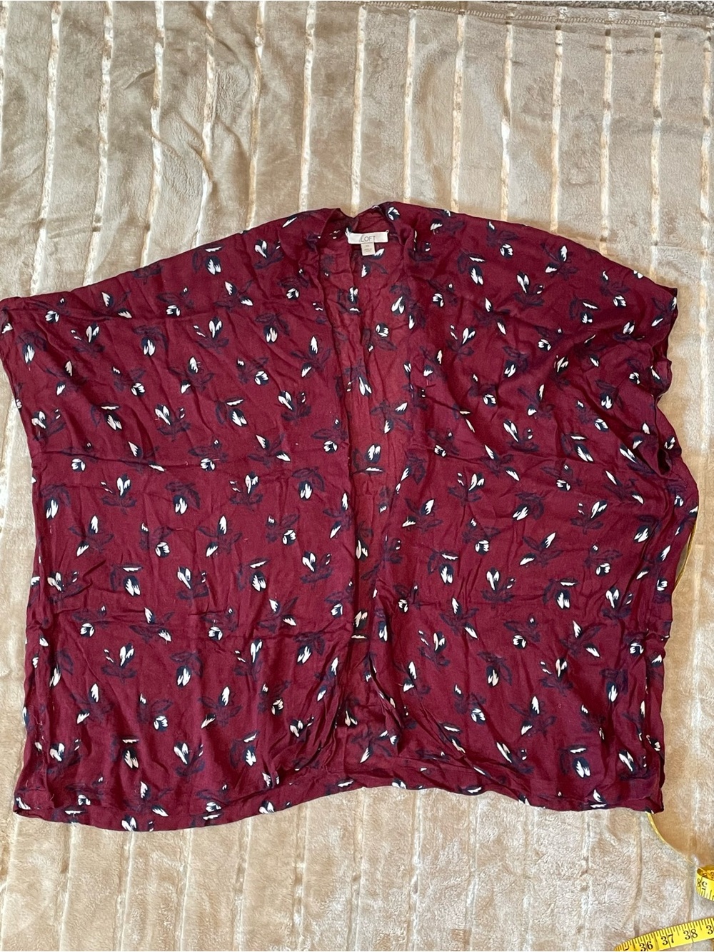 LOFT Burgundy Navy White Floral Open Cardigan